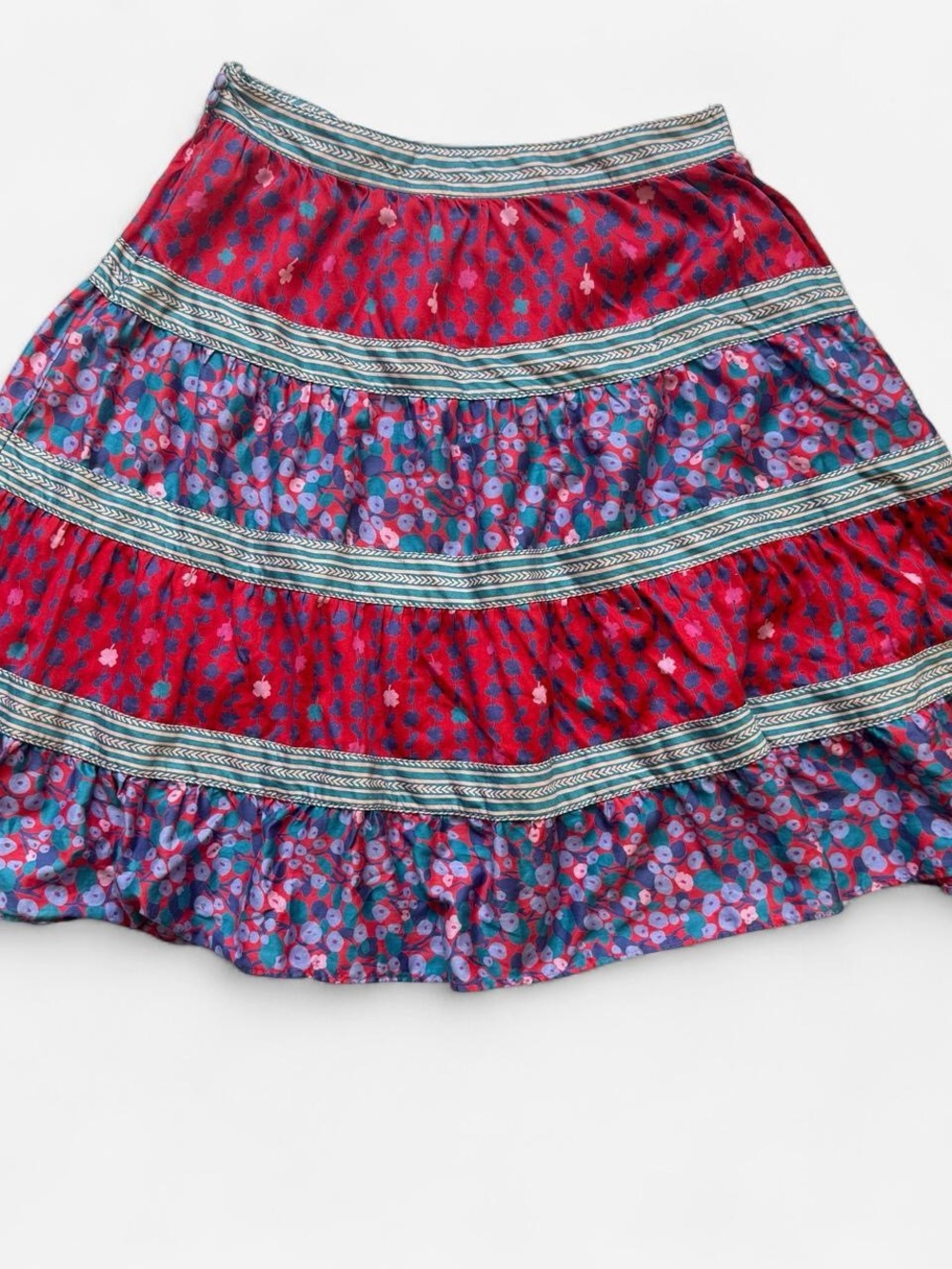 Marc Jacobs Red & Blue Floral Tiered Cotton Skirt - Picture 4 of 6